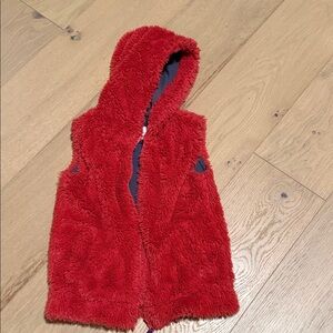 Boden Cozy Red Hooded zip up Vest 7-8